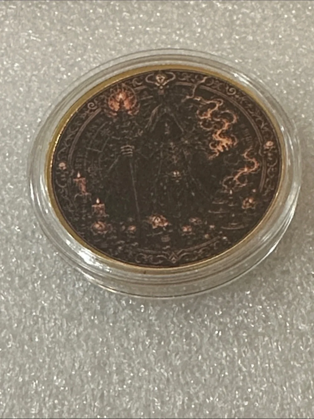 Dark Gothic Skull & Candles Decorative Coin - Copper Tone